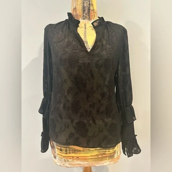 BB Dakota Womens I Heart Drama Floral Jacquard Chiffon top, Black, Small - Picture 7 of 8